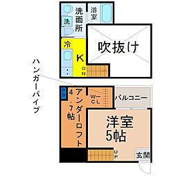 ティーダ2 1Kの間取図画像