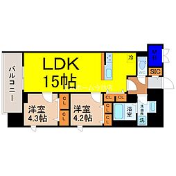 ザ・シンフォニア新栄 2LDKの間取図画像