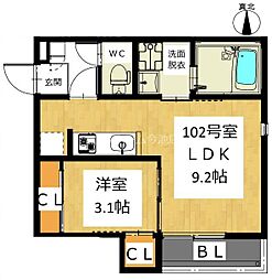 グランティック新瑞橋 1LDKの間取図画像