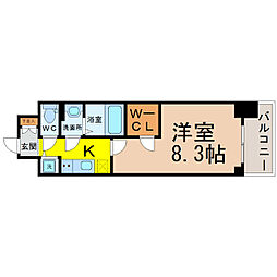 プレサンス栄ライズ 1Kの間取図画像
