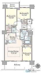 レーベン学園前AirResidence 3LDKの間取図画像