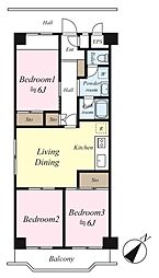 芝園ハイツ1号棟 3LDKの間取図画像