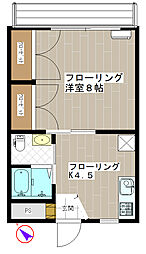 ハイツナラ3 1Kの間取図画像