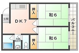 松吉マンション 2DKの間取図画像