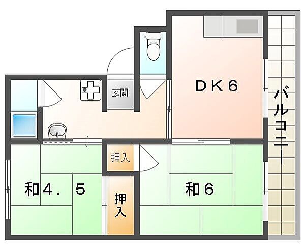 KNハイツ ｜大阪府門真市新橋町(賃貸マンション2DK・2階・39.66㎡)の写真 その2