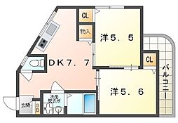 バンブス守口 2DKの間取図画像