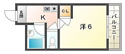 ユーハイム大日 1Kの間取図画像