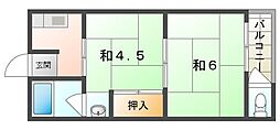太陽マンション西棟 2Kの間取図画像