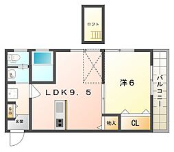 グローリーハイツ2 1LDKの間取図画像