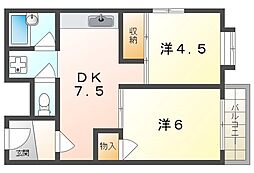 マンションウエストプラザ 2DKの間取図画像