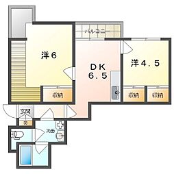 カルチェ・ダムールAブロック 2DKの間取図画像