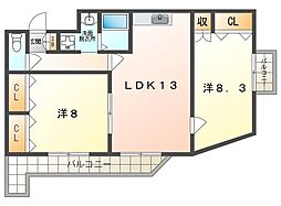 シャトー東寝屋川 2LDKの間取図画像
