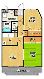 善宝池マンション 2DKの間取図画像