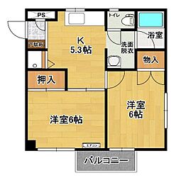 ミドリドエル2 2Kの間取図画像
