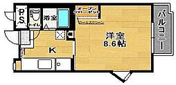 館アズビック 1Kの間取図画像