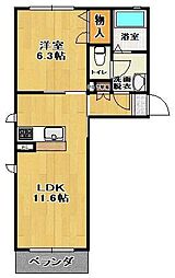 シャーメゾン東原B 1LDKの間取図画像