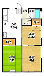山口ハイツB 3DKの間取図画像