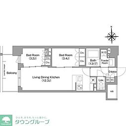 京急本線 大森町駅 徒歩11分の賃貸マンション 1階2LDKの間取り
