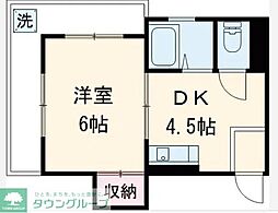 東急目黒線 武蔵小山駅 徒歩10分の賃貸マンション 2階1DKの間取り