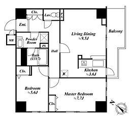 アクロス目黒タワー 2LDKの間取図画像