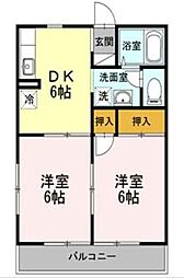 ハイツグランバレー 2DKの間取図画像