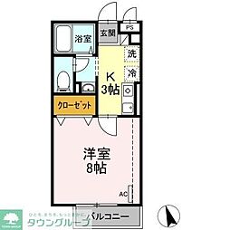 アムール大倉山B 1Kの間取図画像