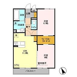 グランシャリオ 3階2LDKの間取り