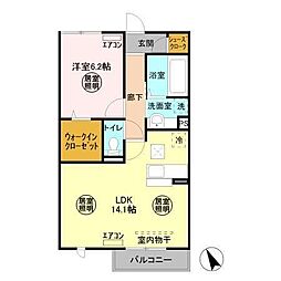 アルカディアＡＢ 1階1LDKの間取り