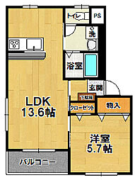 ジャスミンツクバ 1LDKの間取図画像
