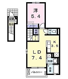 エミュレーヌA 1LDKの間取図画像