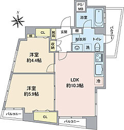 メイジャー神楽坂 2LDKの間取図画像