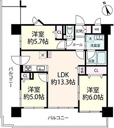 グリーンコーポ野田阪神2 3LDKの間取図画像
