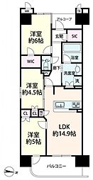 リバーガーデン福島木漏れ日の丘A棟 3LDKの間取図画像