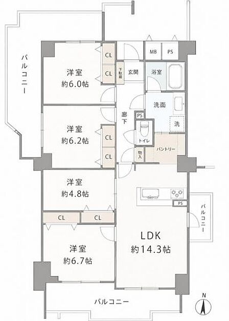 \間取り図/ 三方向角部屋につき開口部が多く、開放的な居住空間のお家です。