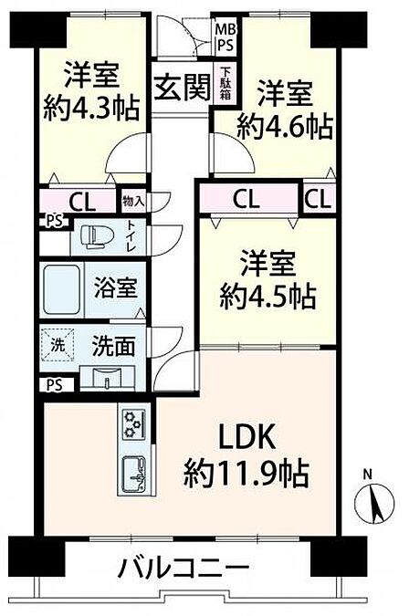 11階部分、南向きバルコニーにて眺望、陽当り良好です。