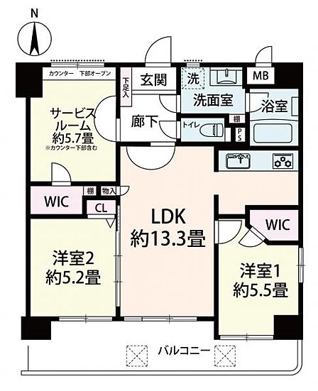 67.51平米・2LDK+S+2WICの収納豊富な間取りです。