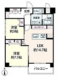 梅田ベイスワン 2LDKの間取図画像