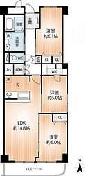 萬利ハイツ熊内 3LDKの間取図画像