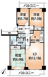 神戸パークシティB棟 3LDKの間取図画像