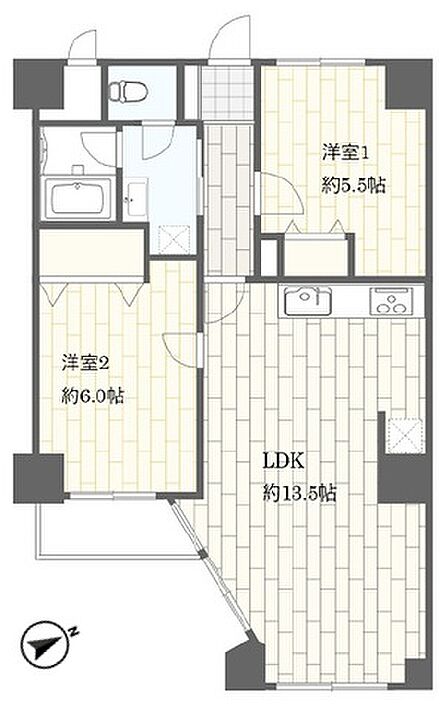 2LDK/専有面積56.15m2