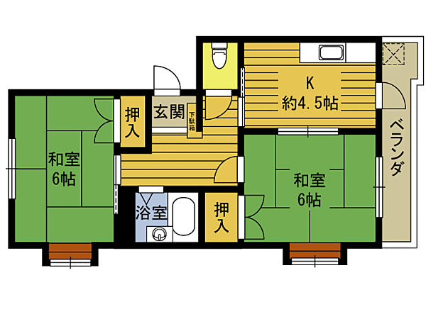 コーポきくち 201｜大分県大分市大字荏隈大石町５丁目(賃貸マンション2K・2階・46.87㎡)の写真 その2