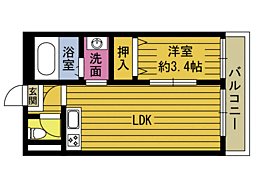 コートフルール 1LDKの間取図画像