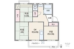杭瀬団地3号棟 3DKの間取図画像