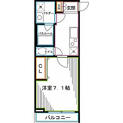 西武新宿線 下井草駅 徒歩1分の賃貸マンション 2階1Kの間取り
