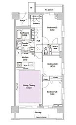 JR中央本線 荻窪駅 徒歩7分の賃貸マンション 4階3LDKの間取り