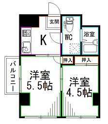 JR総武線 西荻窪駅 徒歩4分の賃貸マンション 2階2Kの間取り