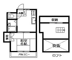 コーポ芳傳 1Kの間取図画像