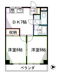 岩瀬マンション 2DKの間取図画像