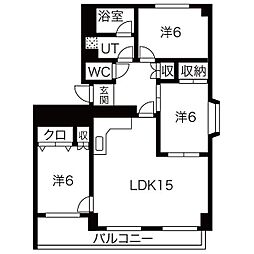 南山ハイツ 3階3LDKの間取り