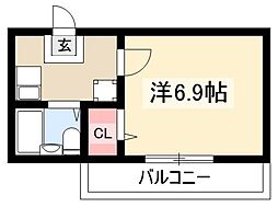 メゾンドアイビー 2階1Kの間取り